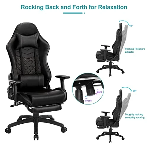 Blue Whale Heavy Duty Gaming Chair With Air-Cooling System, 350LBS Reinforced Nylon Base, High Back Racing Computer Chair With Adjustable Linked Armrest, PU Leather Ergonomic Office Chair - Image 5