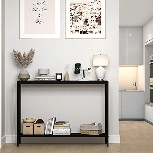 Amyove Black Console Table, 42.9" Black Entryway Table, Industrial 2-Tier Skinny Sofa Table With Shelf, Console Tables For Entryway, Living Room, Hallway, Foyer, Corridor, Office - Image 4