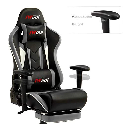 IWMH Gaming Chair, Racing Ergonomic Office Computer Chair With Footrest, High Back Reclining Desk Chair, Adjustable Leather Gamer Chair With Headrest And Lumbar Support, Gray - Image 5