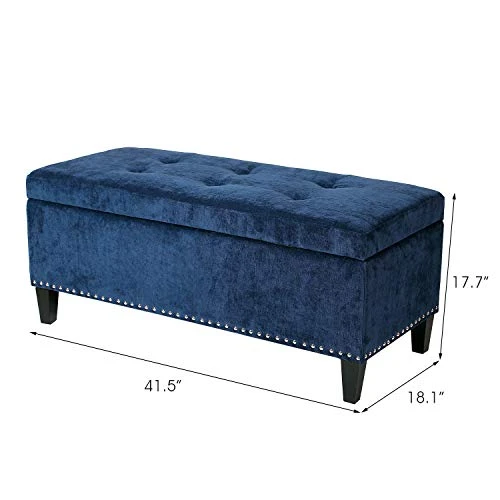 Joveco Storage Ottoman Bench Microfiber Rectangular Button Tufted Footstool Toy Chests & Storage Room Organizer (Dark Royal Blue) - Image 3
