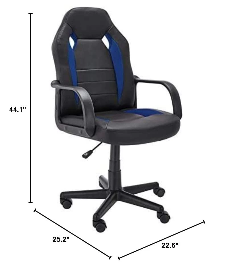 Amazon Basics Racing/Gaming Style Office Chair - Faux Leather, Blue, 25.2"D X 22.6"W X 44.1"H - Image 2