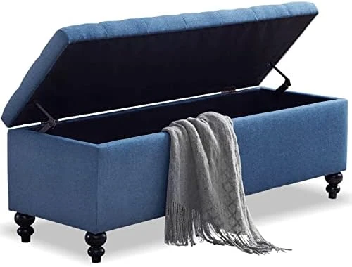 Storage Ottoman 50.2 Inches Upholstered Fabric Storage Ottoman Bench,Button Tufted Ottoman With Storage For Living Room (Navy Blue) - Image 10