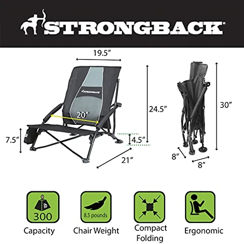 STRONGBACK Low Gravity Beach Chair With Built-in Lumbar Back Support, Heavy Duty Portable Folding Beach Chair For Adults - Image 3