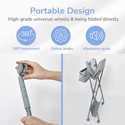 Baby Changing Table With Wheels, Maydolly Portable Adjustable Height Folding Diaper Station With Nursery Organizer & Storage Rack For Newborn Baby And Infant, Grey Pattern - Image 4