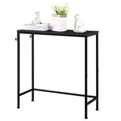 OYEAL Black Console Table Narrow Entryway Table With Hooks 31.5 In Small Sofa Table With Metal Frame Couch Table For Living Room, Hallway, Foyer, Bedroom, Black
