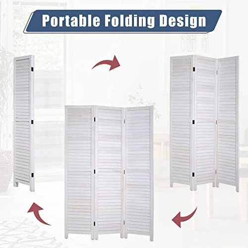 BLKMTY Room Divider 3 Panel Folding Screen Wood Screen Dividers 6ft Tall Privacy Screen Freestanding Portable Partition Wall Divider Space Seperate Indoor Home Furniture For Bedroom, White - Image 5