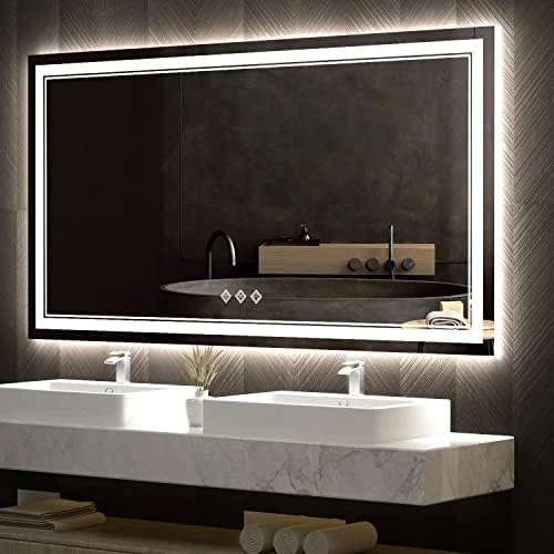 VanPokins LED Bathroom Mirror, 24x32 Inch Gradient Front And Backlit LED Mirror For Bathroom, 3 Colors Dimmable CRI>90 Double Lights, IP54 Enhanced Anti-Fog, Hanging Plates Wall Mount Lighted Mirror - Image 8
