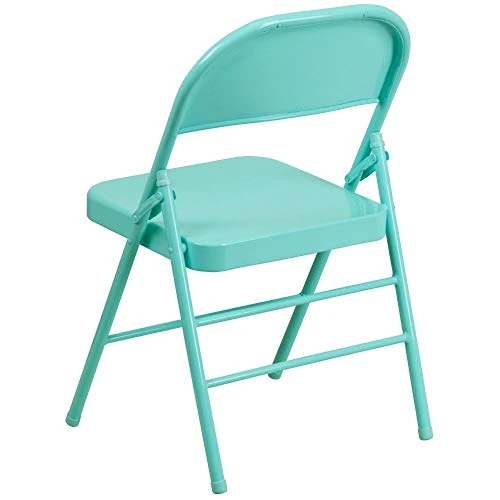 Flash Furniture 4 Pack HERCULES COLORBURST Series Tantalizing Teal Triple Braced & Double Hinged Metal Folding Chair - Image 5
