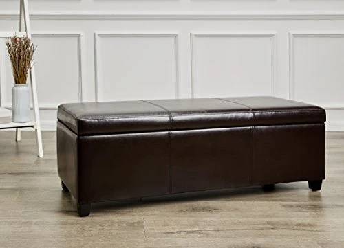FIRST HILL FHW Madison Rectangular Faux Leather Storage Ottoman Bench, Large, Espresso Brown - Image 4