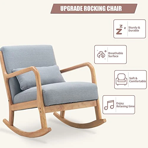 Altrobene Modern Rocking Chair, Accent Chair Glider Rocker, Lazy Lounge Arm Chair For Baby Nursery/Living Room/Bedroom, Grey, Waist Pillow Included - Image 3