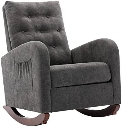 Obuvar Upholstered Rocking Chair For Nursery, Accent Glider Rocker With Two Pockets, Comfy Armchair With Tall Backrest And Double Layer Cushion, Baby Nursery Glider For Living Room, Bedroom (Beige) - Image 7