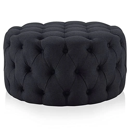 BELLEZE Modern 29 Inch Luxury Button Tufted Ottoman Bench, Upholstered Linen Fabric Footrest Decor For Living Room, Entryway, Or Bedroom - Elenor (Chocolate) - Image 6