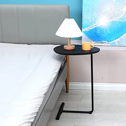 C Table,Couch Tables That Slide Under,C Shaped Side Table,Sofa End Table For Living Room Bedside Bathroom Snack Coffee Laptop Tables,Egg Oval-Shaped,Metal Frame,Easy Assembly Black(Upgraded) - Image 5