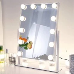 QYzblbang LED Vanity Mirror With Lights Hollywood Light Up Makeup Mirror For Desk, Lighted Smart Mirror With Touch Lights,3Color Dimmable Personal Makeup Mirror With 12 Bulbs For Bedroom 360°Rotation