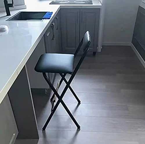 KUANGPAISI Foldable Bar Stools With Backrest,Leather Padded Counter Tall Folding Stool,Portable Folding Stool Tall Bar Stools For Outdoor Kitchen Shop Cafe,seat Height 25.5inch(Black/White) - Image 4