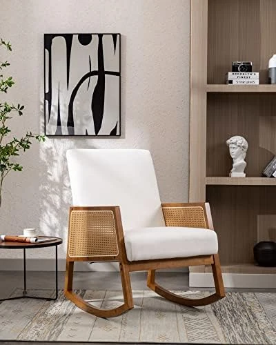 Luccalily Swivel Rocking Chair For Nursery, Upholstered Glider Nursery Chair With Breathable Fabric For Bedroom, Living Room, Beige - Image 6