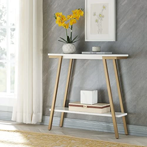 Leick Home 11431-WT Mixed Metal And Wood Hall Console Sofa Table, White/Gold 30 In X 10 In X 30 In - Image 3