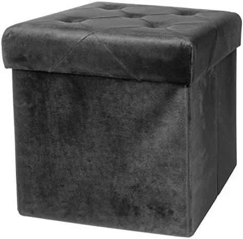 Red Co. Square Luxury Storage Ottoman With Padded Seat, Upholstered Collapsible Folding Bench & Foot Rest, Velvet Ivory, 15 Inches - Image 3