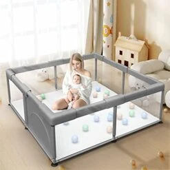 Baby Playard, Playpen For Babies And Toddlers With Gate, 50x50" Small Baby Fence, Sturdy Safety Playpen, Indoor & Outdoor Kids Activity Center (Dark Gray)