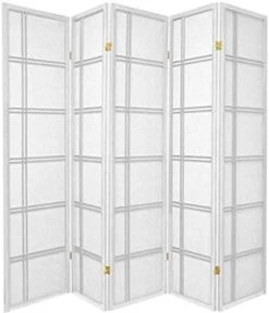 Oriental Furniture 6 Ft. Tall Double Cross Shoji Screen - White - 5 Panels