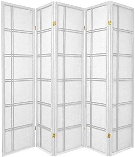 Oriental Furniture 6 Ft. Tall Double Cross Shoji Screen - White - 5 Panels