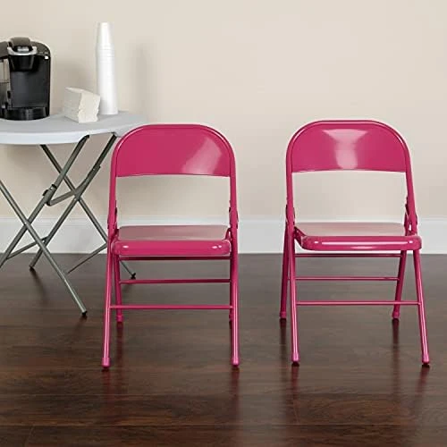 EMMA + OLIVER 4 Pack Colorful Shockingly Fuchsia Metal Folding Chair - Image 9