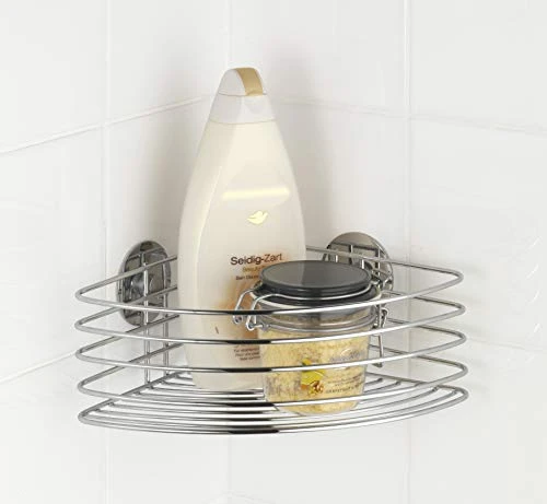 WENKO 18913100 Turbo-Loc Corner Shelf - Fixing Without Drilling, Steel, 26.5 X 10.5 X 20 Cm, Chrome