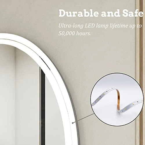 BuLife 28 X 20 Inch Oval LED Bathroom Mirror Anti-Fog 3 Colors Light Dimmable Wall Mounted Lighted Bathroom Vanity Mirror Memory Makeup Mirror Touch Switch - Image 5