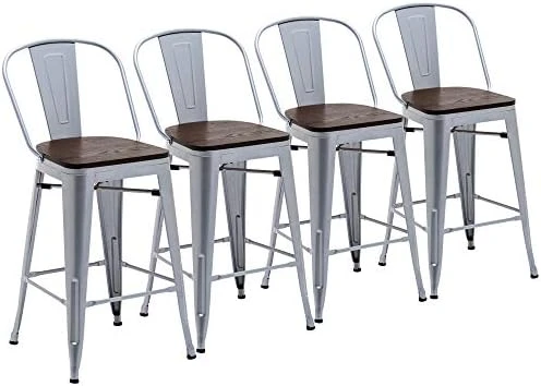 Yongchuang Metal Barstools 30" Seat Height High Back Bar Stools Industrial Kitchen Dining Stools Bar Chairs With Wooden Top Set Of 4, Gunmetal - Image 7