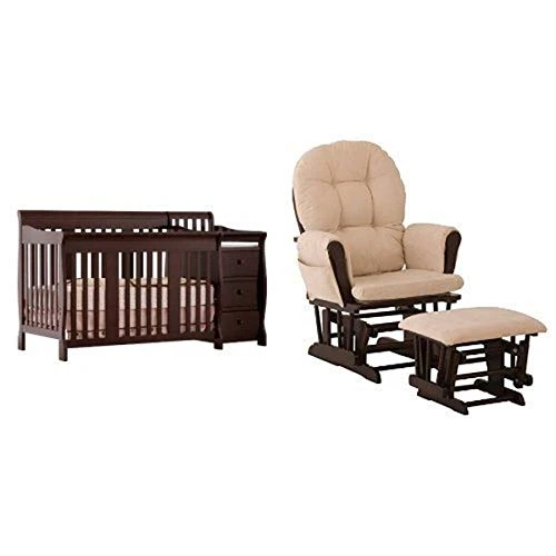 Stork Craft Portofino 4-in-1 Fixed Side Convertible Crib And Changer, Espresso And Hoop Glider And Ottoman Set, Espresso/Beige - Image 2