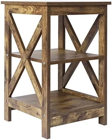 Rainbow Sophia Side Table, Modern Farmhouse Wood End Table With 3-Tier Storage, White Oak - Image 6