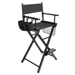 Mefeir 31" Height Tall Directors Chairs Folding Artist Makeup With Replacement Cover, Storage Side Bags, Portable Footrest, Support 250 Lbs,Solid Hardwood & Polyester Black