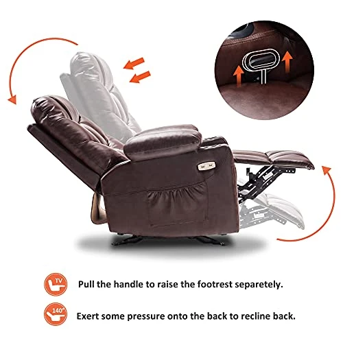 MCombo Manual Glider Rocker Recliner Chair With Cup Holders For Nursery, USB Ports, 2 Side & Front Pockets, Faux Leather 8002 (Dark Brown) - Image 4