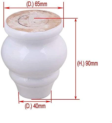 Mysummer 4PCS 3.54" Tall Solid Wood Furniture Legs White Bun Feet For Cabinet Sofa Ottoman TV Stand Loveseat Dresser - Image 4
