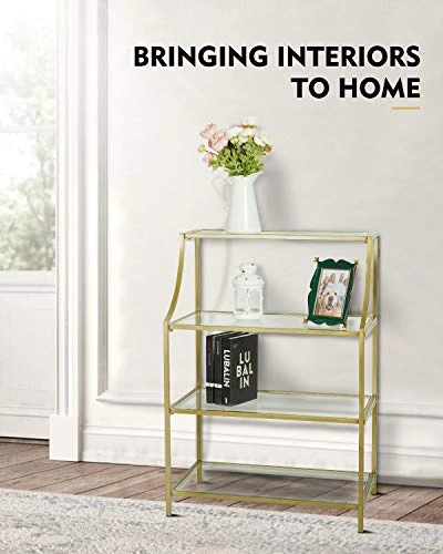 Moncot Narrow Console Table, Entryway Table, Safety-Tempered Clear Glass Table Top With 4-Tier Shelving Storage, Modern Sofa Tables For Hallway, Living Room, Behind Sofa (Glass+Gold) - Image 4