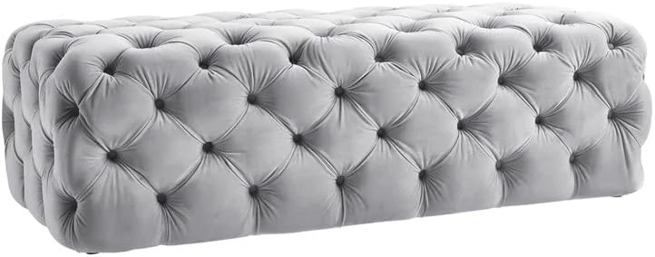 TOV Furniture The Kaylee Collection Modern Style Living Room Jumbo Velvet Upholstered Button Tufted Ottoman, Black - Image 7