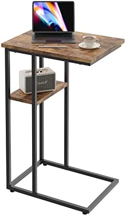 Innerjoin C Shaped End Table, Side Table With Metal Frame, TV Tray Table For Couch, Sofa Table For Living Room Bedroom, Bedside, Rustic Vintage Style, White - Image 11