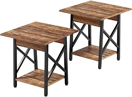 GreenForest End Table 24 Inch Industrial Design Large Side Table With Storage Shelf For Living Room, Easy Assembly, Rustic Walnut - Image 9