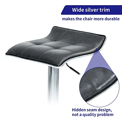 Puluomis Set Of 2 Barstool, Adjustable Swivel Gas Lift Bar Stools, PU Leather With Chrome Base, Grey - Image 3