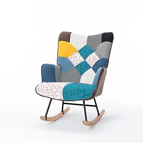 FIROMO Nursery Rocking Chair, Upholstered Glider Rocker Rocking Accent Chair With Safe Wooden Base, Rocking Chair With High Backrest Armchair For Bedroom, Living Room, Office