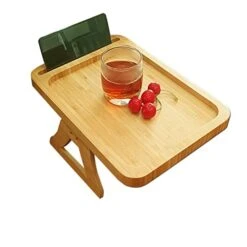HOUANS Bamboo Sofa Armrest Couch Arm Tray Clip On Side Tables TV Table Armrest Eating And Drink Table For Small Spaces Table Arm Tray For Cups Glasses Remote Controls Gamepads (Square)
