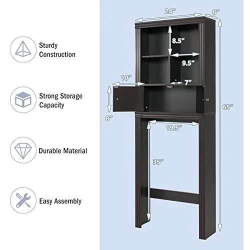 LOKO Over The Toilet Storage Cabinet, 2-Door Tall Bathroom Organizer W/ 4 Open Compartments & Adjustable Shelves, Modern Simple Toilet Space Saver, Ideal For Bathroom Laundry Balcony (Espresso) - Image 2