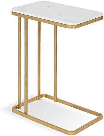 Kate And Laurel Credele Modern-Glam Sofa Side C-Table With Gold Metal Base And Man-Made Marble Top - Image 7