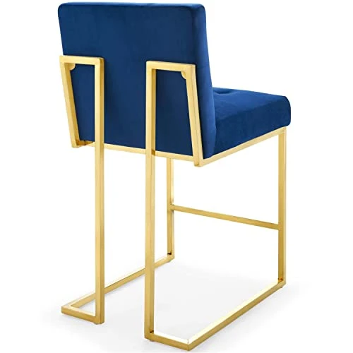 Modway Privy Gold Stainless Steel Performance Velvet Counter Stool, Navy - Image 3