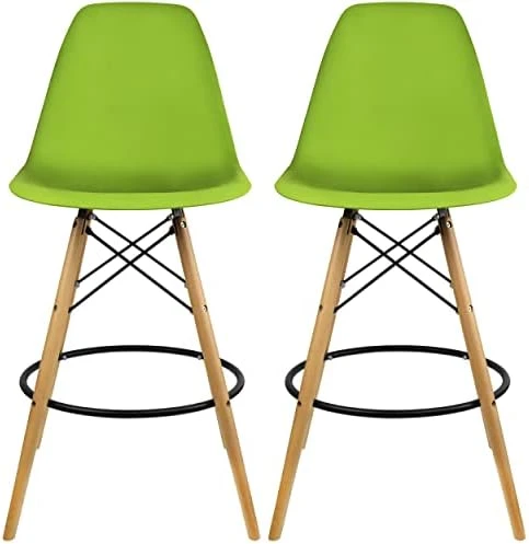 2xhome Set Of 2 Modern 28" Plastic Barstools With Wooden Dowel Legs, Contemporary Armless Counter Stools With Back And Footrest (Blue) - Image 9