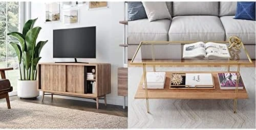 Nathan James Izsak Media Console, Brown/White/Gold & Enloe Modern Storage, Free Standing Accent Cabinet With Doors In A Rustic Fir Wood Finish Powder-Coated Metal Base, White/Gold - Image 13