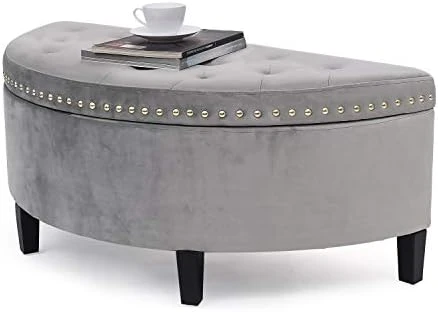 Homebeez 43.5" Half Moon Storage Ottoman Bench, Lift Top Faux Leather Storage Ottoman Bench For Bedroom Living Room (Light Brown) - Image 12