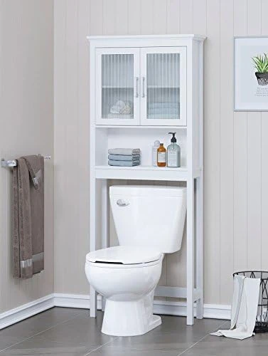 Spirich Home Bathroom Shelf Over The Toilet, Bathroom Cabinet Organizer With Moru Tempered Glass Door (White) - Image 9