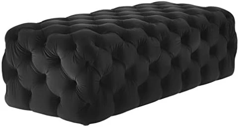 TOV Furniture The Kaylee Collection Modern Style Living Room Jumbo Velvet Upholstered Button Tufted Ottoman, Black - Image 5