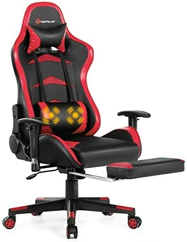 Goplus Massage Gaming Chair, Reclining Backrest, Handrails And Seat Height Adjustment Racing Computer Office Chair, High Back Ergonomic PU Leather Swivel PC Game Chair With Footrest - Image 7